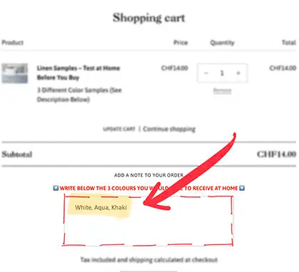 Example of where to write colors in checkout