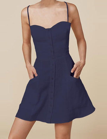 Short linen dress with buttons in Navy - Naughty Linen
