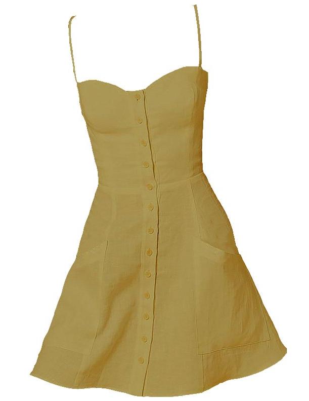 Short linen dress with buttons in Senf - Naughty Linen
