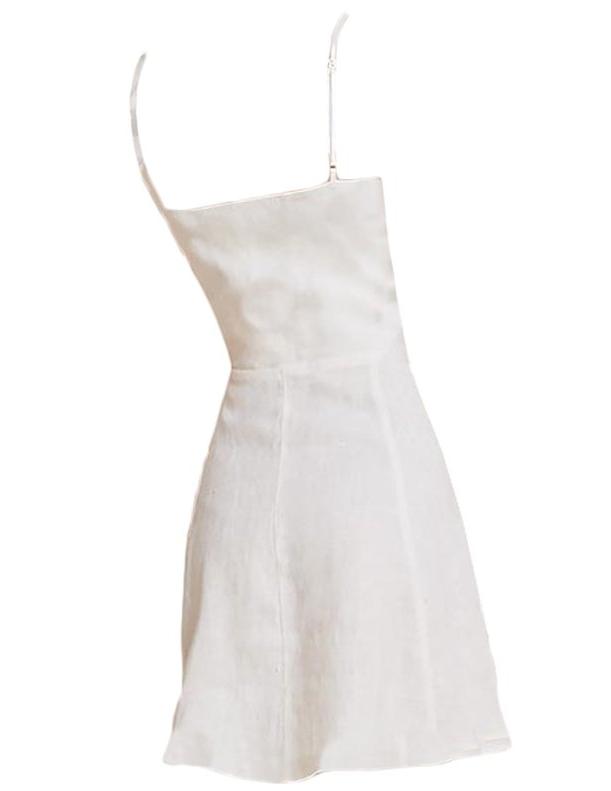 Short linen dress with buttons in White - Naughty Linen