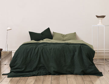 Blended double color linen duvet cover Pine/Khaki - Naughty Linen