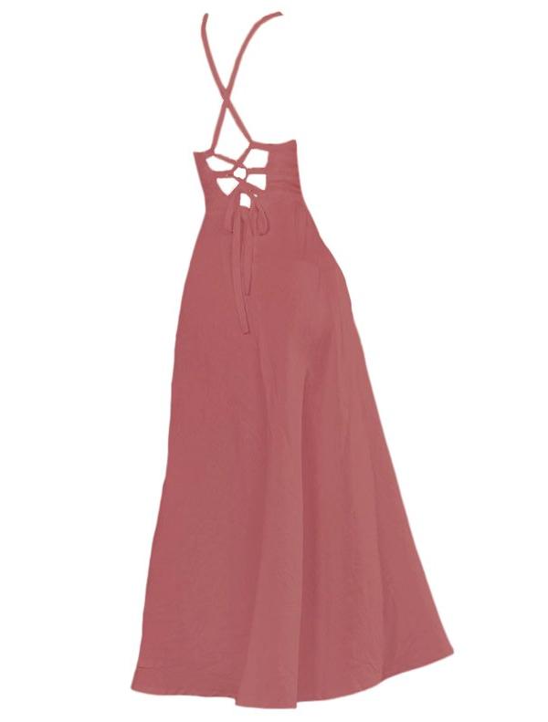 Lace up long dress in Marsala - Naughty Linen