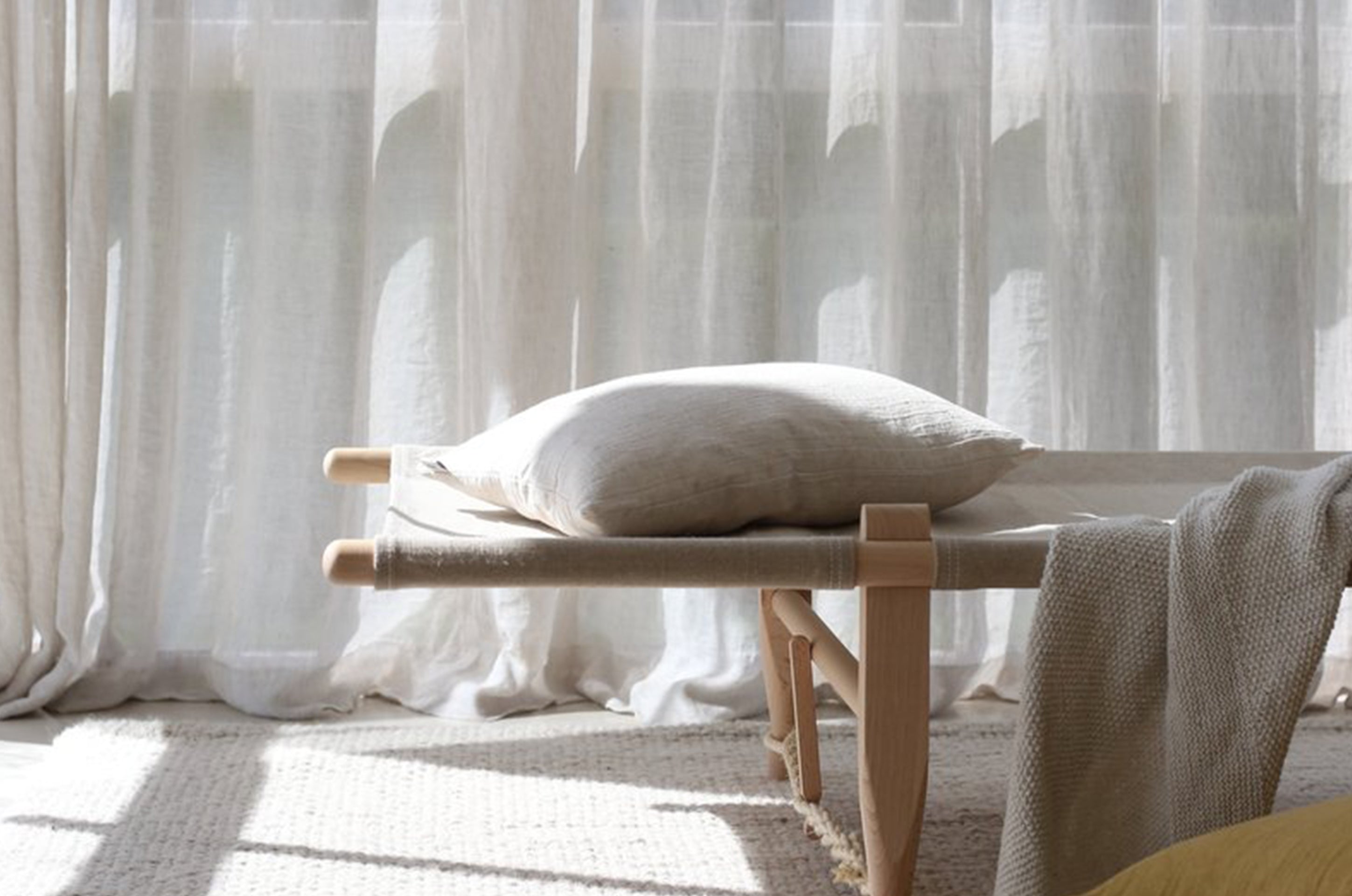 Natural linen curtains in a calm interior