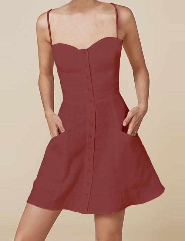 Short linen dress with buttons in Marsala - Naughty Linen