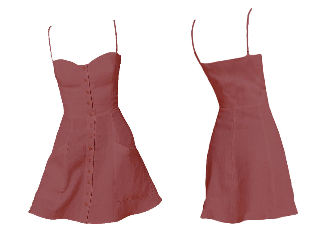 Short linen dress with buttons in Marsala - Naughty Linen