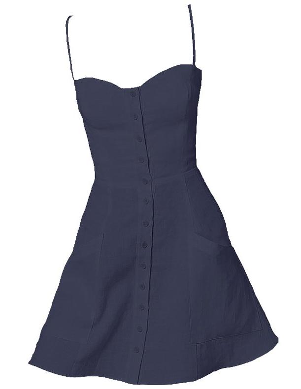 Short linen dress with buttons in Navy - Naughty Linen