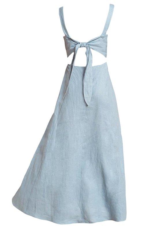 Long Linen dress in Aqua - Naughty Linen