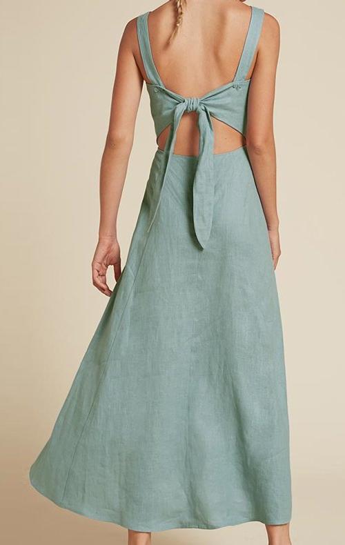 Long Linen dress in Olive - Naughty Linen