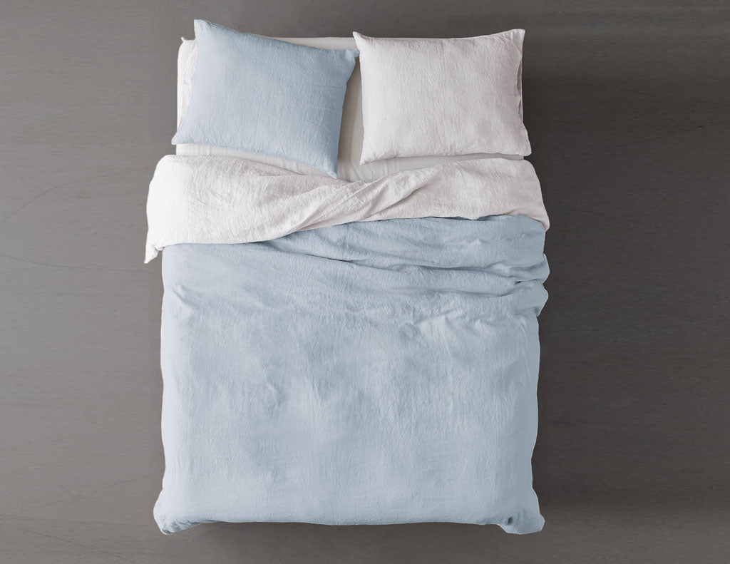 Blended two-color Baby blue/White linen pillowcase - Naughty Linen