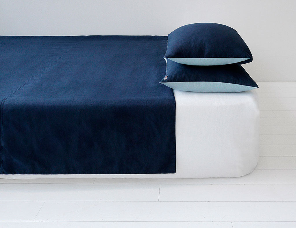 Blended double color linen duvet cover Navy/Aqua - Naughty Linen