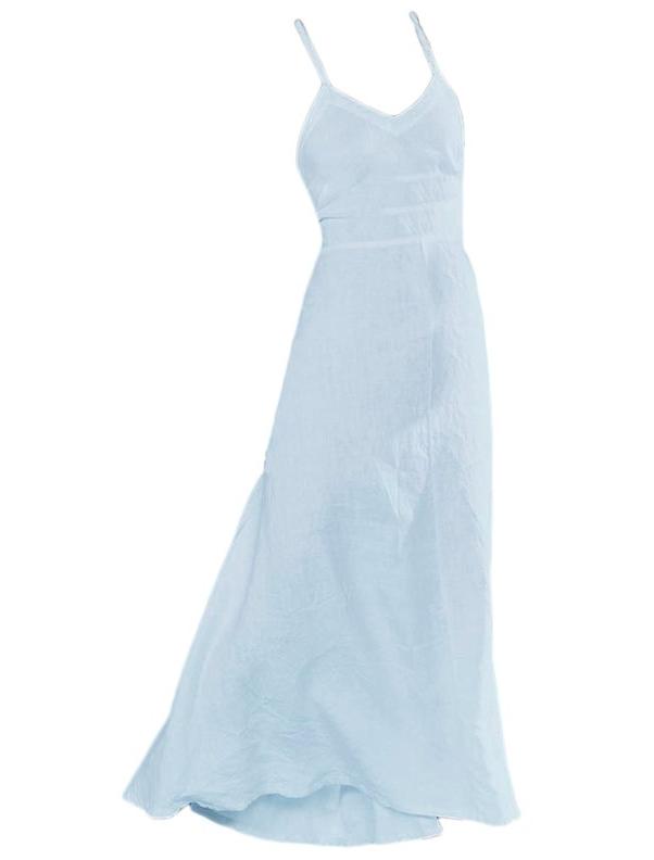 Lace up long dress in Aqua - Naughty Linen